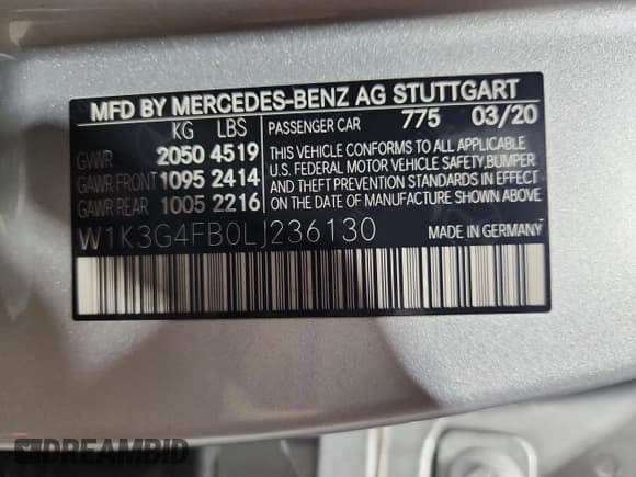 ✅ 2020 Mercedes-Benz A 220 • VIN: W1K3G4FB0LJ236130 • Лот: 71748815. Опубликован ранее на Copart с пробегом 70 783 миль. Бесплатный доступ к архиву аукционных продаж из США и подробный отчёт об истории автомобиля на DreamBid. Изображение 12.