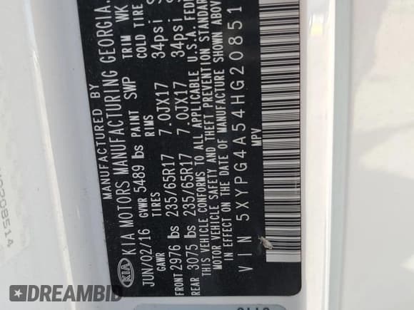 ✅ 2017 Kia Sorento LX • VIN: 5XYPG4A54HG208514 • Lot: 51630425. Listed on Copart with 154,415 mi. Free auction sales archive from the USA and detailed vehicle history report at DreamBid. Image 13.