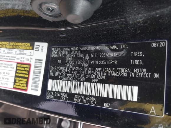 ✅ 2020 Toyota Highlander Hybrid XLE • VIN: 5TDGBRCH2LS511807 • Lot: 43702184. Wystawiony na IAAI z przebiegiem 121 661 mil. Bezpłatny archiwum sprzedaży aukcyjnych z USA i szczegółowy raport historii pojazdu na DreamBid. Zdjęcie 9.