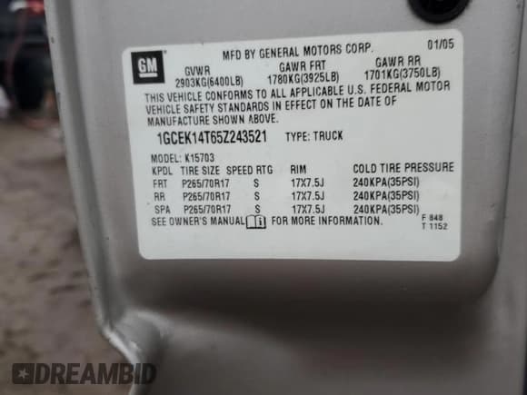 ✅ 2005 Chevrolet Silverado 1500 Z71 • VIN: 1GCEK14T65Z243521 • Лот: 84994214. Опубликован ранее на Copart с пробегом 119 503 миль. Бесплатный доступ к архиву аукционных продаж из США и подробный отчёт об истории автомобиля на DreamBid. Изображение 12.