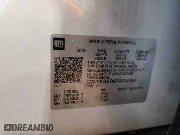 ✅ 2023 Chevrolet Tahoe Premier • VIN: 1GNSKSKD6PR414928 • Лот: 61201245. Опубликован ранее на Copart с пробегом 60 149 миль. Бесплатный доступ к архиву аукционных продаж из США и подробный отчёт об истории автомобиля на DreamBid. Изображение 14.