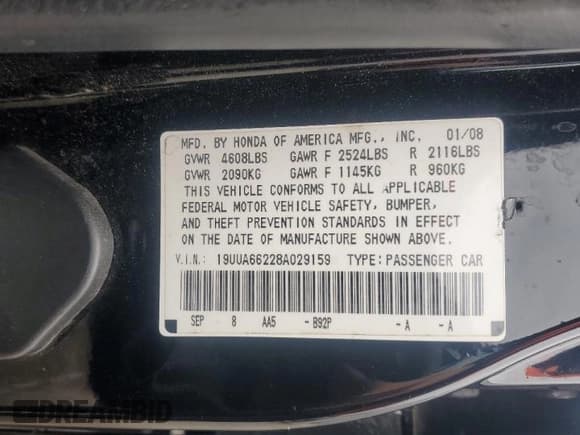 ✅ 2008 Acura TL • VIN: 19UUA66228A029159 • Lot: 90274715. Listed on Copart with Not provided. Free auction sales archive from the USA and detailed vehicle history report at DreamBid. Image 12.