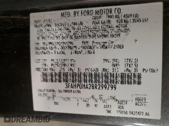 ✅ 2011 Ford Fusion SE • VIN: 3FAHP0HA2BR299799 • Лот: 92919835. Опубликован ранее на Copart с пробегом 162 957 миль. Бесплатный доступ к архиву аукционных продаж из США и подробный отчёт об истории автомобиля на DreamBid. Изображение 12.