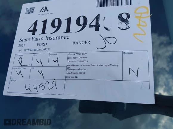 ✅ 2021 Ford Ranger XL • VIN: 1FTER4EH4MLD03210 • Lot: 41919408. Listed on IAAI with 44,527 mi. Free auction sales archive from the USA and detailed vehicle history report at DreamBid. Image 18.