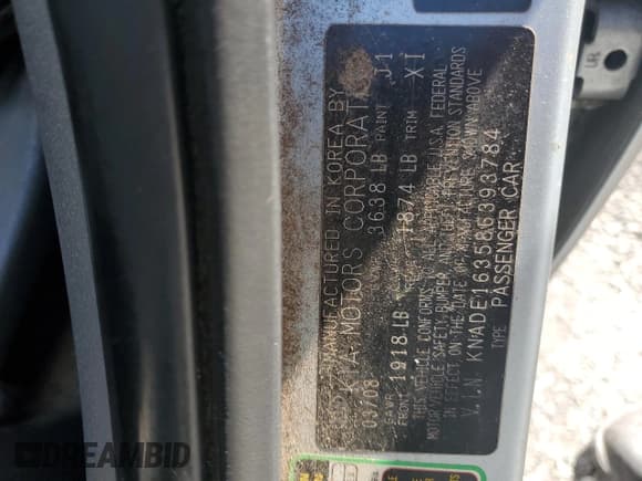 ✅ 2008 Kia Rio SX • VIN: KNADE163586393784 • Lot: 56575405. Listed on Copart with 124,452 mi. Free auction sales archive from the USA and detailed vehicle history report at DreamBid. Image 12.