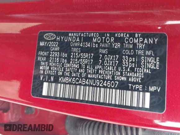 ✅ 2022 Hyundai Kona SEL • VIN: KM8K6CAB4NU924607 • Lot: 42155527. Listed on IAAI with 12,820 mi. Free auction sales archive from the USA and detailed vehicle history report at DreamBid. Image 9.