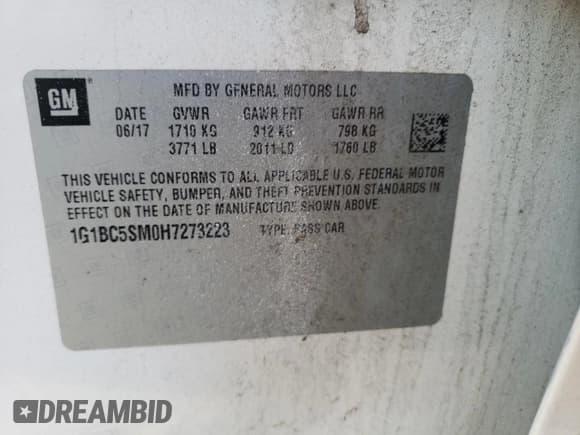 ✅ 2017 Chevrolet Cruze LS • VIN: 1G1BC5SM0H7273223 • Лот: 69941692. Опубликован ранее на Copart с пробегом 65 376 миль. Бесплатный доступ к архиву аукционных продаж из США и подробный отчёт об истории автомобиля на DreamBid. Изображение 12.