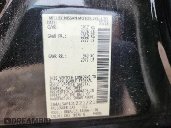 ✅ 2018 Nissan Altima SV • VIN: 1N4AL3AP1JC221721 • Лот: 85353745. Опубликован ранее на Copart с пробегом 127 911 миль. Бесплатный доступ к архиву аукционных продаж из США и подробный отчёт об истории автомобиля на DreamBid. Изображение 12.