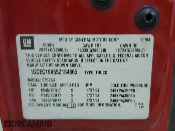 ✅ 2005 Chevrolet Silverado 1500 • VIN: 1GCEC19V65Z184865 • Лот: 88169235. Опубликован ранее на Copart с пробегом 144 862 миль. Бесплатный доступ к архиву аукционных продаж из США и подробный отчёт об истории автомобиля на DreamBid. Изображение 12.