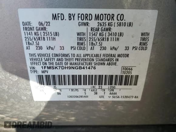 ✅ 2022 Ford Explorer XLT • VIN: 1FMSK7DH9NGB41476 • Lot: 90718725. Wystawiony na Copart z przebiegiem 118 749 mil. Bezpłatny archiwum sprzedaży aukcyjnych z USA i szczegółowy raport historii pojazdu na DreamBid. Zdjęcie 13.