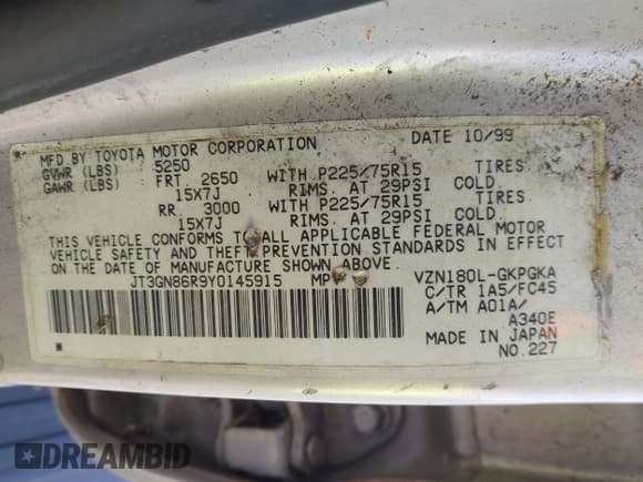 ✅ 2000 Toyota 4Runner SR5 • VIN: JT3GN86R9Y0145915 • Lot: 43774694. Wystawiony na IAAI z przebiegiem 240 984 mil. Bezpłatny archiwum sprzedaży aukcyjnych z USA i szczegółowy raport historii pojazdu na DreamBid. Zdjęcie 9.