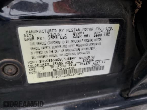 ✅ 2006 Nissan Sentra S • VIN: 3N1CB51D06L505847 • Lot: 90544375. Listed on Copart with 116,511 mi. Free auction sales archive from the USA and detailed vehicle history report at DreamBid. Image 12.