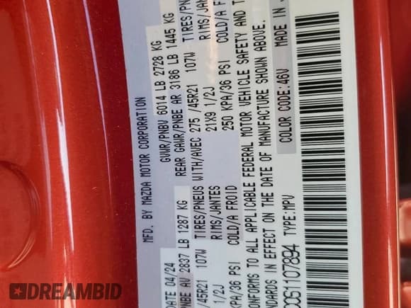 ✅ 2025 Mazda CX-70 3.3 Turbo S Premium Plus Package • VIN: JM3KJEHC0S1107894 • Лот: 66136105. Опубликован ранее на Copart с пробегом 13 013 миль. Бесплатный доступ к архиву аукционных продаж из США и подробный отчёт об истории автомобиля на DreamBid. Изображение 14.