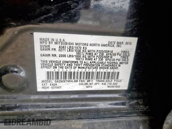 2015 Mitsubishi Outlander ES с VIN 4A4AP3AU0FE027416, выставлен на аукционе Copart как лот 70058505 с пробегом 145 410 миль миль и Списание • Salvage title. История ставок и продаж доступна на DreamBid. Изображение 12.