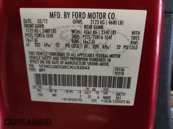 ✅ 2012 Ford Escape XLT • VIN: 1FMCU9DG5CKC52943 • Lot: 43795186. Wystawiony na IAAI z przebiegiem 127 650 mil. Bezpłatny archiwum sprzedaży aukcyjnych z USA i szczegółowy raport historii pojazdu na DreamBid. Zdjęcie 9.