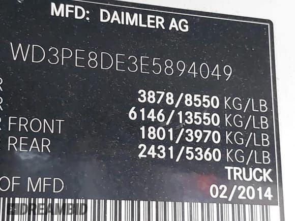 ✅ 2014 Mercedes-Benz Sprinter • VIN: WD3PE8DE3E5894049 • Лот: 42578442. Опубликован ранее на IAAI с пробегом 412 123 миль. Бесплатный доступ к архиву аукционных продаж из США и подробный отчёт об истории автомобиля на DreamBid. Изображение 9.