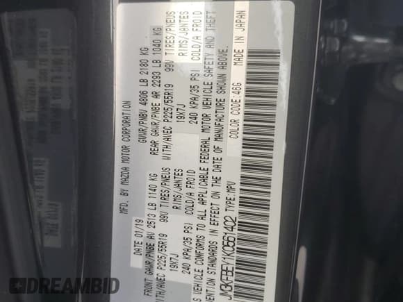 ✅ 2019 Mazda CX-5 Signature • VIN: JM3KFBEY1K0561402 • Lot: 87389335. Wystawiony na Copart z przebiegiem 77 190 mil. Bezpłatny archiwum sprzedaży aukcyjnych z USA i szczegółowy raport historii pojazdu na DreamBid. Zdjęcie 13.