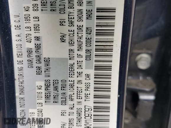 ✅ 2019 Mazda 3 Select • VIN: 3MZBPAAL9KM109797 • Lot: 64428295. Listed on Copart with 100,335 mi. Free auction sales archive from the USA and detailed vehicle history report at DreamBid. Image 12.