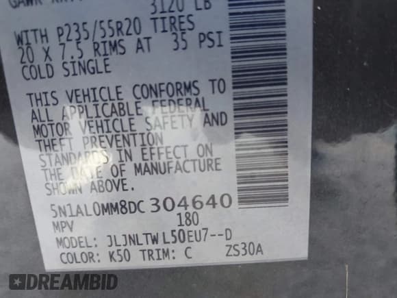 ✅ 2013 Infiniti JX35 • VIN: 5N1AL0MM8DC304640 • Лот: 42571098. Опубликован ранее на IAAI с пробегом Не указан. Бесплатный доступ к архиву аукционных продаж из США и подробный отчёт об истории автомобиля на DreamBid. Изображение 9.