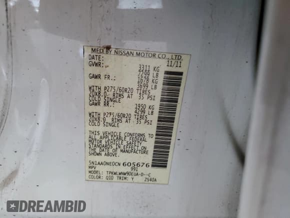 ✅ 2012 Nissan Armada Platinum • VIN: 5N1AA0NE0CN605676 • Lot: 90130515. Wystawiony na Copart z przebiegiem Nie podano. Bezpłatny archiwum sprzedaży aukcyjnych z USA i szczegółowy raport historii pojazdu na DreamBid. Zdjęcie 12.