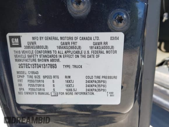 ✅ 2004 GMC Sierra 1500 SLE • VIN: 2GTEC13T041317893 • Lot: 43428782. Listed on IAAI with 229,839 mi. Free auction sales archive from the USA and detailed vehicle history report at DreamBid. Image 9.