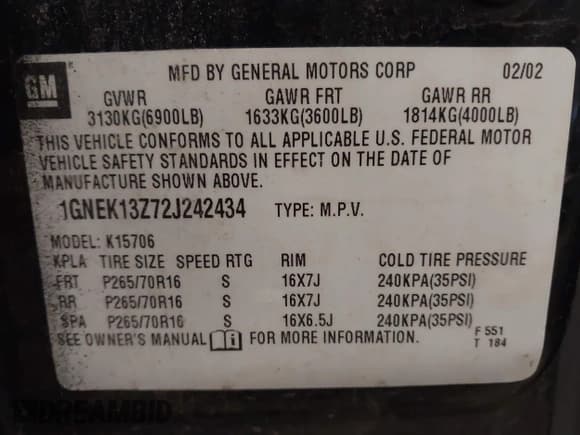 ✅ 2002 Chevrolet Tahoe LT • VIN: 1GNEK13Z72J242434 • Lot: 43894914. Listed on IAAI with 307,748 mi. Free auction sales archive from the USA and detailed vehicle history report at DreamBid. Image 9.