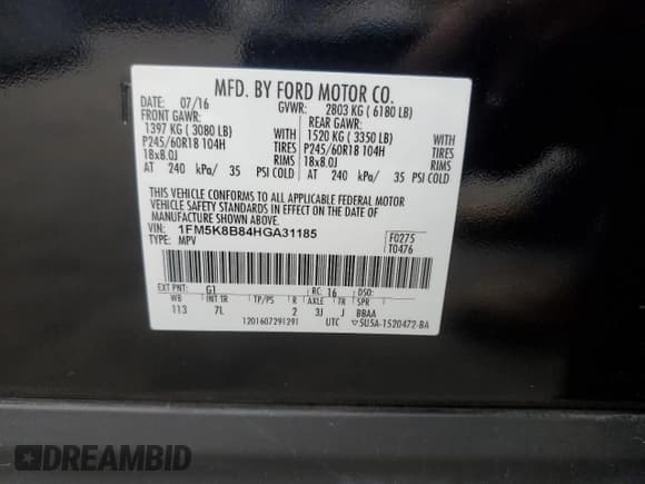 ✅ 2017 Ford Explorer • VIN: 1FM5K8B84HGA31185 • Лот: 91001375. Опубликован ранее на Copart с пробегом 94 090 миль. Бесплатный доступ к архиву аукционных продаж из США и подробный отчёт об истории автомобиля на DreamBid. Изображение 14.