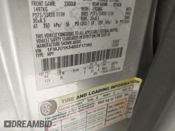 ✅ 2011 Ford Expedition Limited • VIN: 1FMJU1K54BEF17360 • Лот: 42816106. Опубликован ранее на IAAI с пробегом 223 548 миль. Бесплатный доступ к архиву аукционных продаж из США и подробный отчёт об истории автомобиля на DreamBid. Изображение 9.