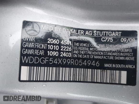 ✅ 2009 Mercedes-Benz C 300 Sport • VIN: WDDGF54X99R054946 • Lot: 42899460. Listed on IAAI with 83,222 mi. Free auction sales archive from the USA and detailed vehicle history report at DreamBid. Image 9.