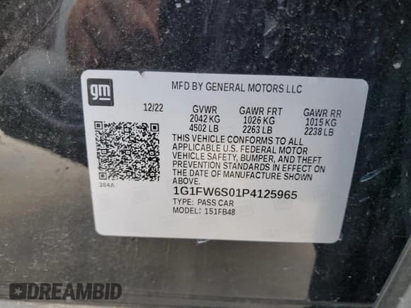 ✅ 2023 Chevrolet Bolt EV 1LT • VIN: 1G1FW6S01P4125965 • Lot: 71381684. Wystawiony na Copart z przebiegiem 52 341 mil. Bezpłatny archiwum sprzedaży aukcyjnych z USA i szczegółowy raport historii pojazdu na DreamBid. Zdjęcie 12.