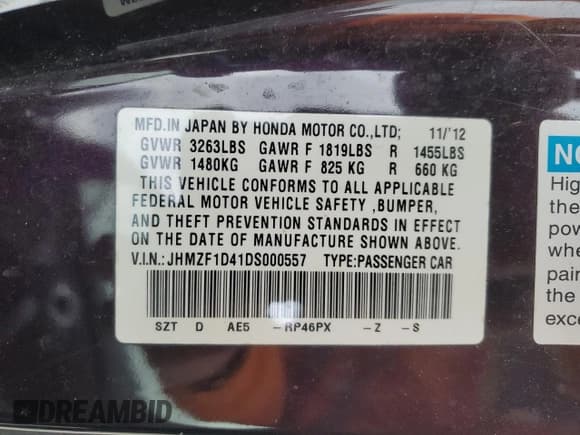 ✅ 2013 Honda CR-Z • VIN: JHMZF1D41DS000557 • Лот: 47536735. Опубликован ранее на Copart с пробегом Не указан. Бесплатный доступ к архиву аукционных продаж из США и подробный отчёт об истории автомобиля на DreamBid. Изображение 13.