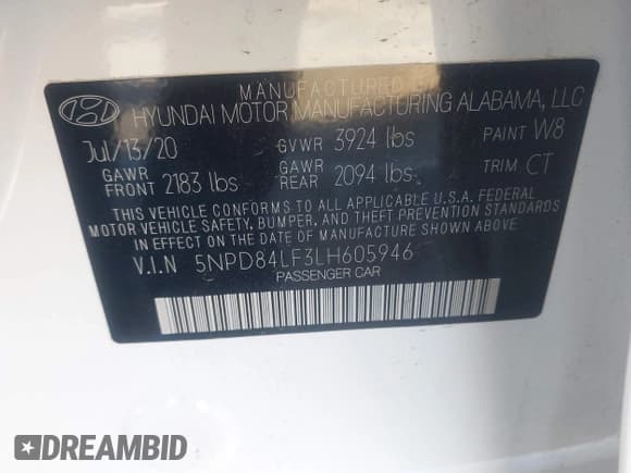 ✅ 2020 Hyundai Elantra SEL • VIN: 5NPD84LF3LH605946 • Lot: 43607024. Listed on IAAI with 23,028 mi. Free auction sales archive from the USA and detailed vehicle history report at DreamBid. Image 9.