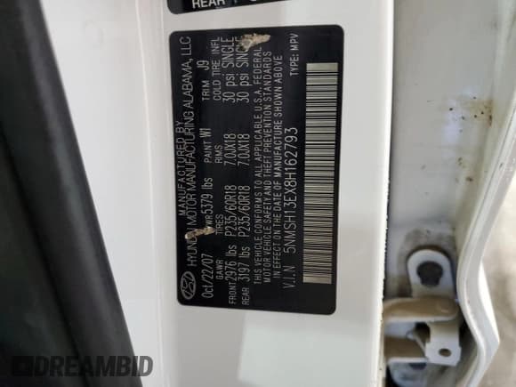 ✅ 2008 Hyundai Santa Fe SE • VIN: 5NMSH13EX8H162793 • Lot: 70229904. Listed on Copart with 184,300 mi. Free auction sales archive from the USA and detailed vehicle history report at DreamBid. Image 14.