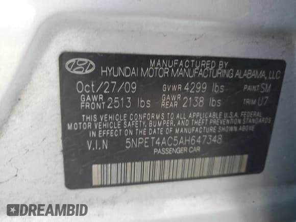 ✅ 2010 Hyundai Sonata GLS • VIN: 5NPET4AC5AH647348 • Лот: 86568364. Опубликован ранее на Copart с пробегом 172 070 миль. Бесплатный доступ к архиву аукционных продаж из США и подробный отчёт об истории автомобиля на DreamBid. Изображение 13.