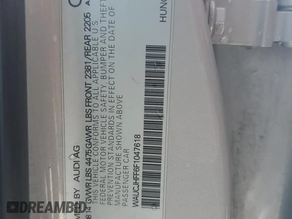 ✅ 2015 Audi A3 • VIN: WAUCJHFF6F1047618 • Лот: 58275795. Опубликован ранее на Copart с пробегом 159 978 миль. Бесплатный доступ к архиву аукционных продаж из США и подробный отчёт об истории автомобиля на DreamBid. Изображение 12.