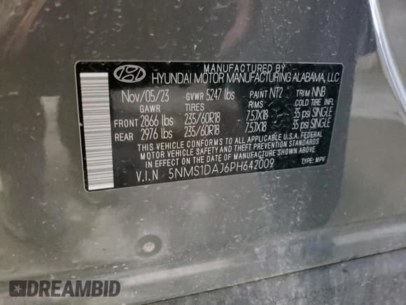 ✅ 2023 Hyundai Santa Fe SE • VIN: 5NMS1DAJ6PH642009 • Lot: 58949704. Wystawiony na Copart z przebiegiem 12 426 mil. Bezpłatny archiwum sprzedaży aukcyjnych z USA i szczegółowy raport historii pojazdu na DreamBid. Zdjęcie 14.