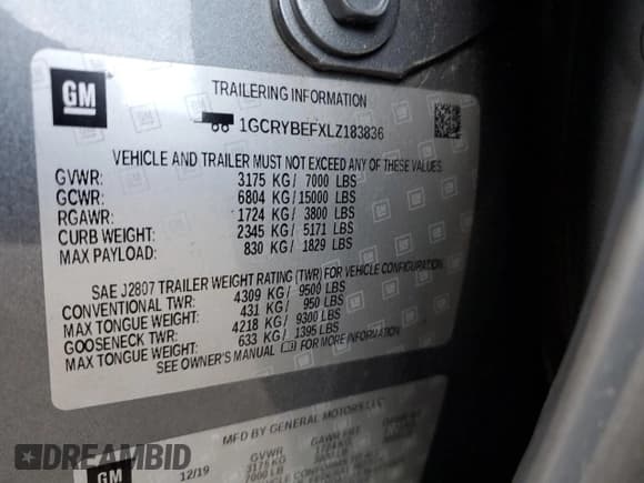 ✅ 2020 Chevrolet Silverado 1500 Custom • VIN: 1GCRYBEFXLZ183836 • Lot: 38464254. Wystawiony na Copart z przebiegiem Nie podano. Bezpłatny archiwum sprzedaży aukcyjnych z USA i szczegółowy raport historii pojazdu na DreamBid. Zdjęcie 12.