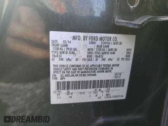 ✅ 2014 Lincoln MKX • VIN: 2LMDJ8JK1EBL05946 • Lot: 91025135. Wystawiony na Copart z przebiegiem 198 187 mil. Bezpłatny archiwum sprzedaży aukcyjnych z USA i szczegółowy raport historii pojazdu na DreamBid. Zdjęcie 13.