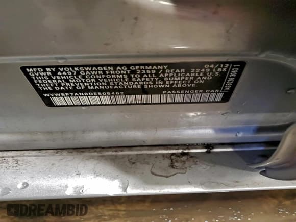 ✅ 2013 Volkswagen CC R-Line • VIN: WVWBP7AN8DE505462 • Lot: 93678945. Listed on Copart with 78,437 mi. Free auction sales archive from the USA and detailed vehicle history report at DreamBid. Image 12.