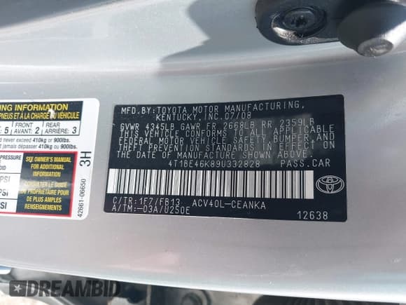 ✅ 2009 Toyota Camry • VIN: 4T1BE46K89U332828 • Lot: 42807671. Wystawiony na IAAI z przebiegiem 132 144 mil. Bezpłatny archiwum sprzedaży aukcyjnych z USA i szczegółowy raport historii pojazdu na DreamBid. Zdjęcie 9.