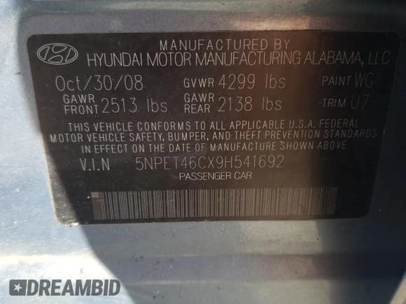 ✅ 2009 Hyundai Sonata GLS • VIN: 5NPET46CX9H541692 • Лот: 68481764. Опубликован ранее на Copart с пробегом 181 721 миль. Бесплатный доступ к архиву аукционных продаж из США и подробный отчёт об истории автомобиля на DreamBid. Изображение 12.