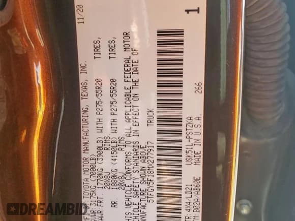 ✅ 2021 Toyota Tundra Platinum • VIN: 5TFGY5F18MX277917 • Лот: 80201825. Опубликован ранее на Copart с пробегом 68 678 миль. Бесплатный доступ к архиву аукционных продаж из США и подробный отчёт об истории автомобиля на DreamBid. Изображение 12.