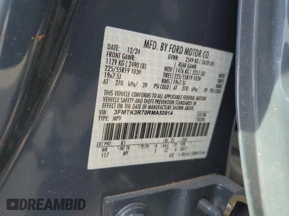 ✅ 2024 Ford Mustang Mach-E Premium • VIN: 3FMTK3R70RMA50914 • Lot: 85752695. Listed on Copart with 19,217 mi. Free auction sales archive from the USA and detailed vehicle history report at DreamBid. Image 12.