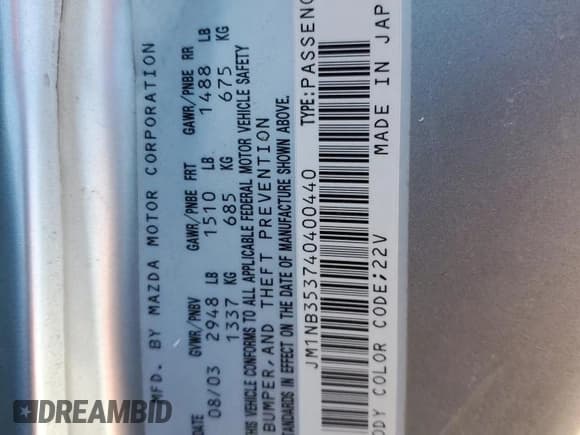 ✅ 2004 Mazda MX-5 Miata LS • VIN: JM1NB353740400440 • Lot: 90716375. Listed on Copart with 181,453 mi. Free auction sales archive from the USA and detailed vehicle history report at DreamBid. Image 12.