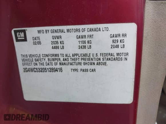 ✅ 2005 Buick LaCrosse CX • VIN: 2G4WC532051289416 • Лот: 43590129. Опубликован ранее на IAAI с пробегом 239 574 миль. Бесплатный доступ к архиву аукционных продаж из США и подробный отчёт об истории автомобиля на DreamBid. Изображение 9.