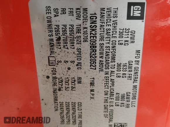 2011 Chevrolet Tahoe Commercial with VIN 1GNSK2E09BR320527, listed as a Copart auction lot 47970605 with 53,272 mi miles and Salvage title. Bid and sale history available at DreamBid. Image 13.