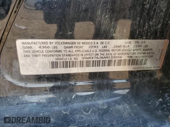 ✅ 2010 Volkswagen Jetta Limited Edition • VIN: 3VWRX7AJ8AM133894 • Lot: 62991485. Listed on Copart with Not provided. Free auction sales archive from the USA and detailed vehicle history report at DreamBid. Image 12.