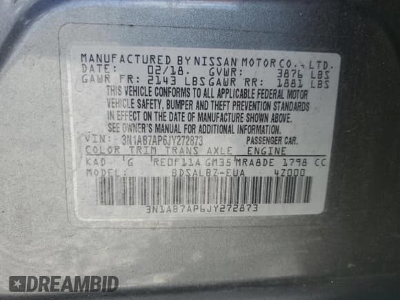 ✅ 2018 Nissan Sentra SR • VIN: 3N1AB7AP6JY272873 • Лот: 89809985. Опубликован ранее на Copart с пробегом 291 556 миль. Бесплатный доступ к архиву аукционных продаж из США и подробный отчёт об истории автомобиля на DreamBid. Изображение 12.