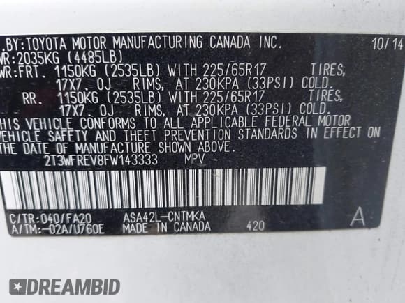 ✅ 2015 Toyota RAV4 XLE • VIN: 2T3WFREV8FW143333 • Лот: 43660394. Опубликован ранее на IAAI с пробегом 153 202 миль. Бесплатный доступ к архиву аукционных продаж из США и подробный отчёт об истории автомобиля на DreamBid. Изображение 9.