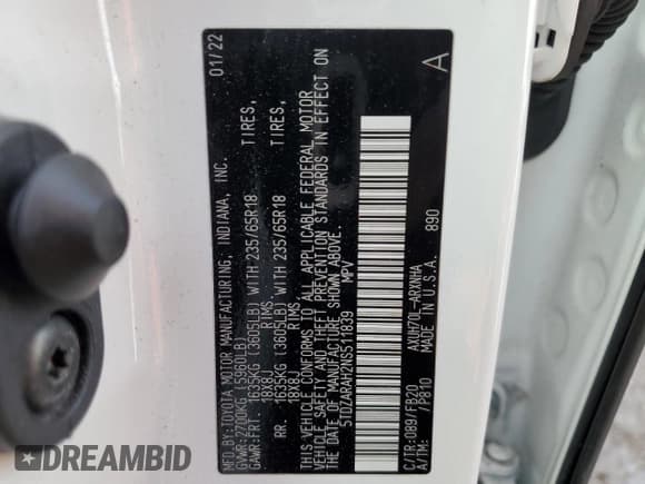 ✅ 2022 Toyota Highlander Hybrid LE • VIN: 5TDZARAH2NS511839 • Lot: 46539855. Wystawiony na Copart z przebiegiem 162 228 mil. Bezpłatny archiwum sprzedaży aukcyjnych z USA i szczegółowy raport historii pojazdu na DreamBid. Zdjęcie 12.